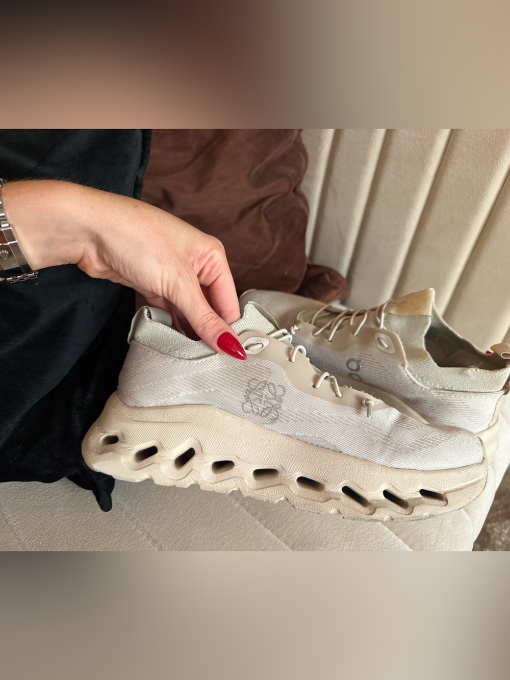 Loewe Cream-Beige Women's Sneakers with Sculpted Sole
